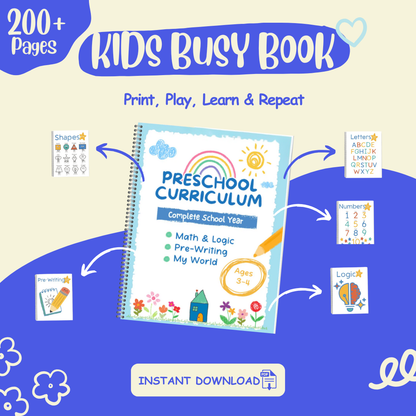 ⭐ Kids Busy Book & Worksheets Bundle (Ages 3–4) | JollyPrinty
