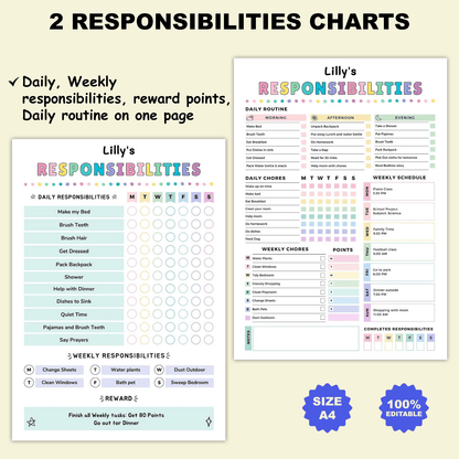 Kids Chore & Responsibility Charts – Daily & Weekly | JollyPrinty - JollyPrinty