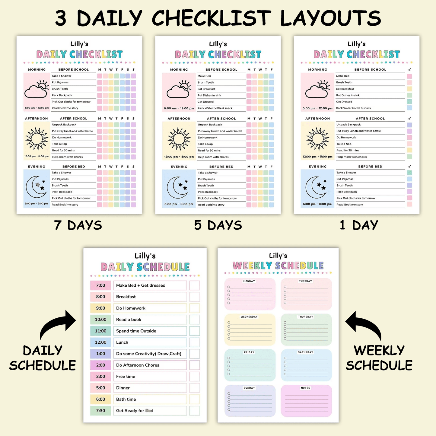 Kids Chore & Responsibility Charts – Daily & Weekly | JollyPrinty - JollyPrinty