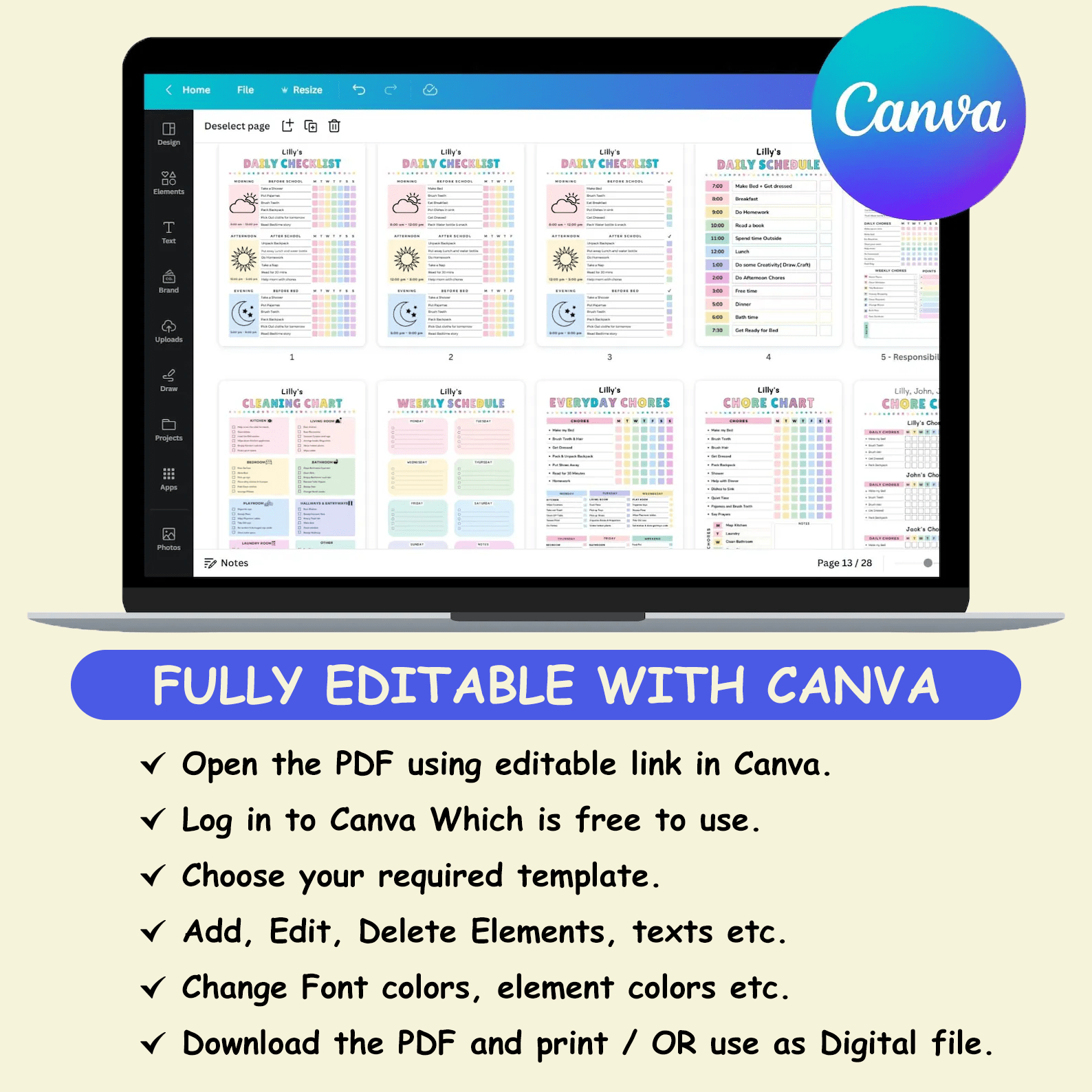 Kids Chore & Responsibility Charts – Daily & Weekly | JollyPrinty - JollyPrinty
