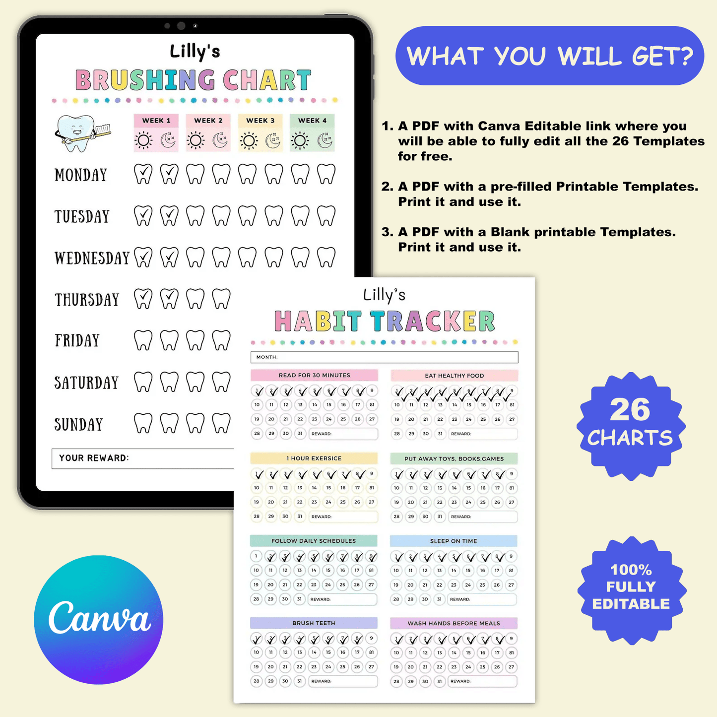 Kids Chore & Responsibility Charts – Daily & Weekly | JollyPrinty - JollyPrinty