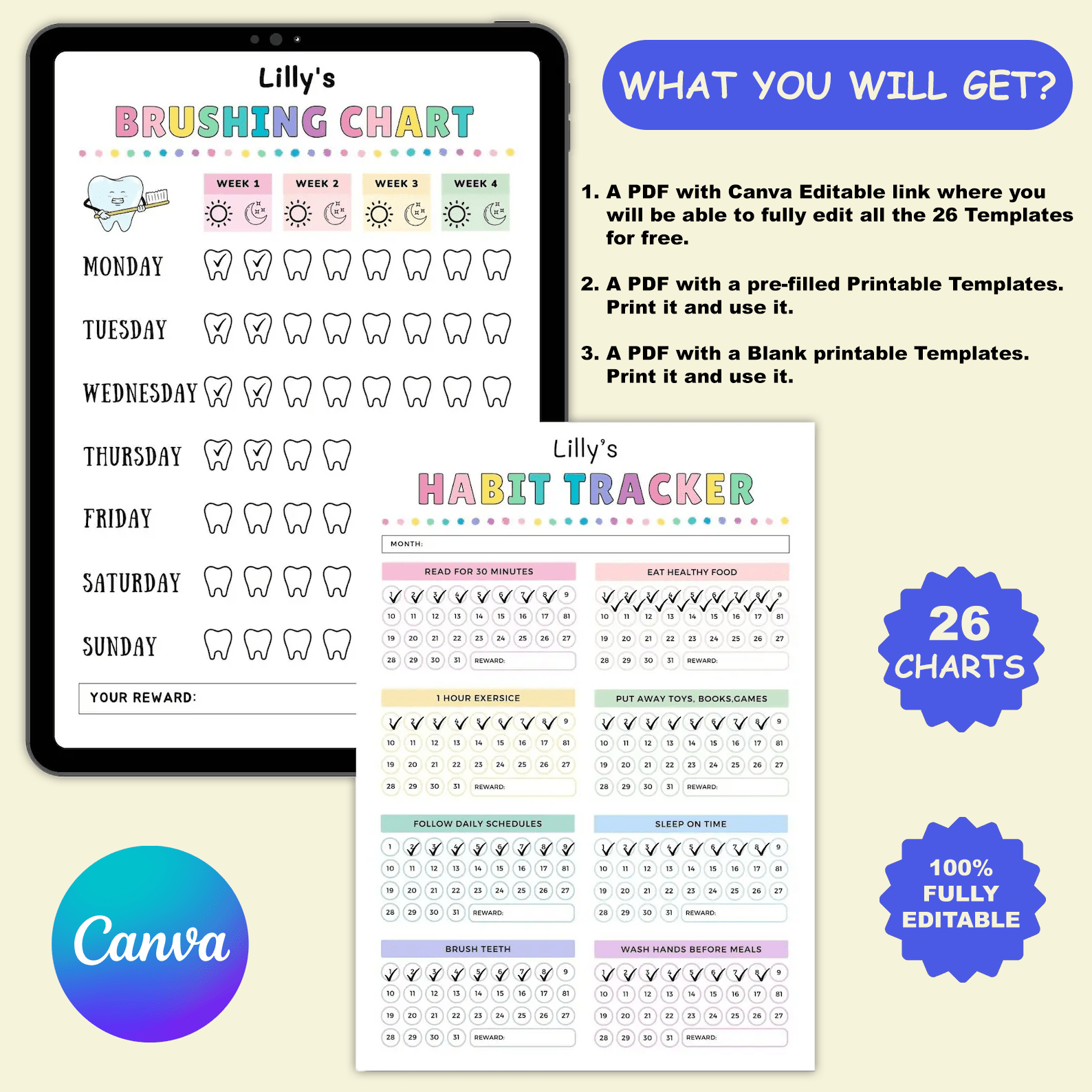 Kids Chore & Responsibility Charts – Daily & Weekly | JollyPrinty - JollyPrinty