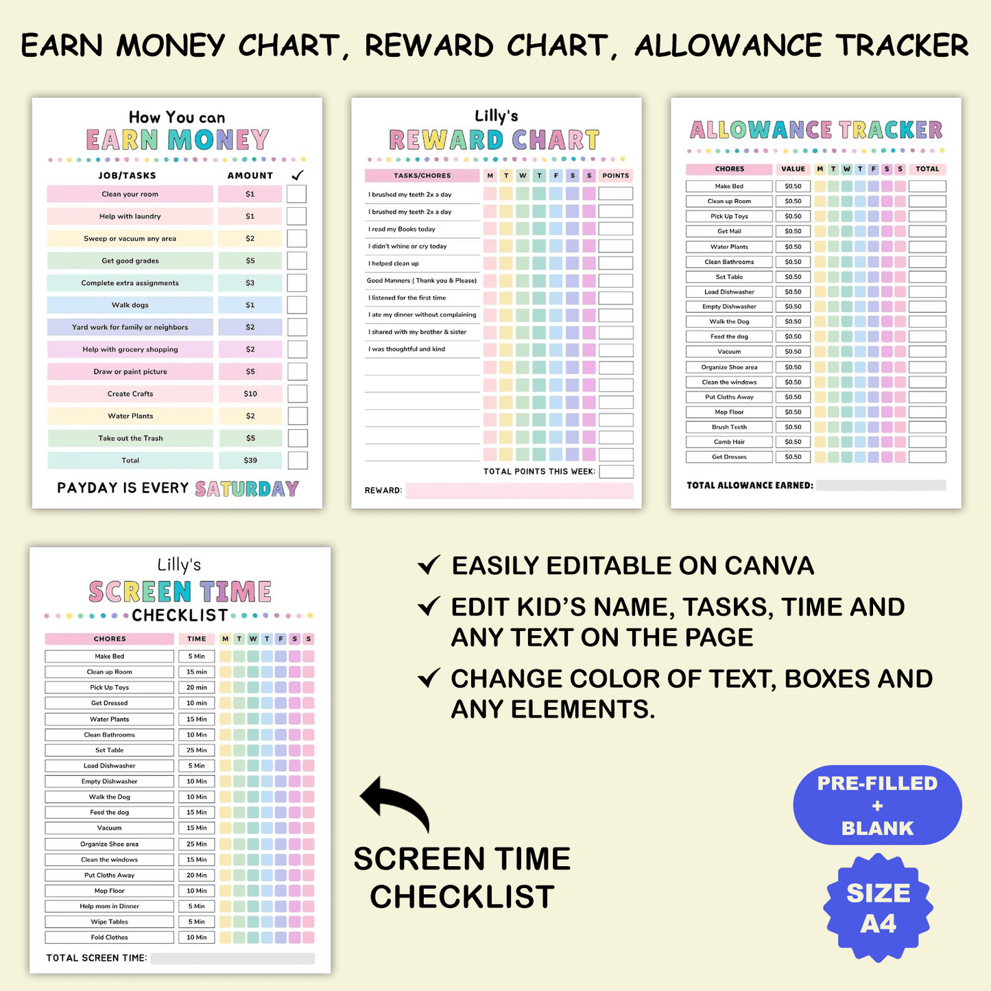 Kids Chore & Responsibility Charts – Daily & Weekly | JollyPrinty - JollyPrinty