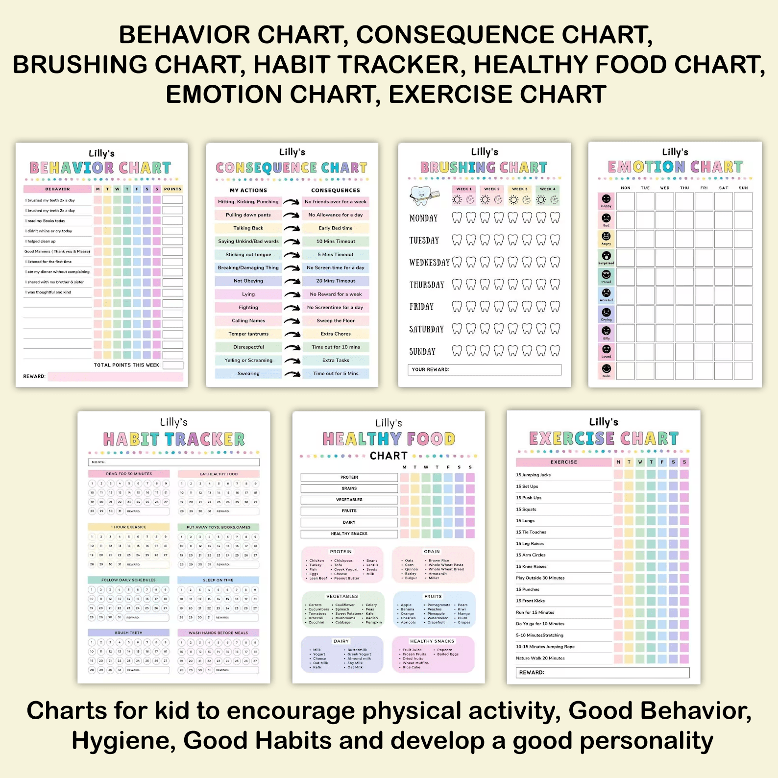 Kids Chore & Responsibility Charts – Daily & Weekly | JollyPrinty - JollyPrinty