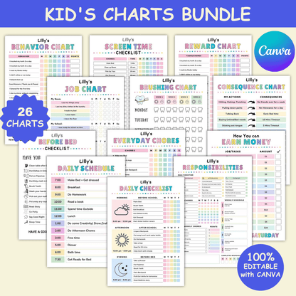 Kids Chore & Responsibility Charts – Daily & Weekly | JollyPrinty - JollyPrinty
