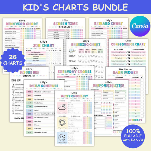 Kids Chore & Responsibility Charts – Daily & Weekly | JollyPrinty - JollyPrinty