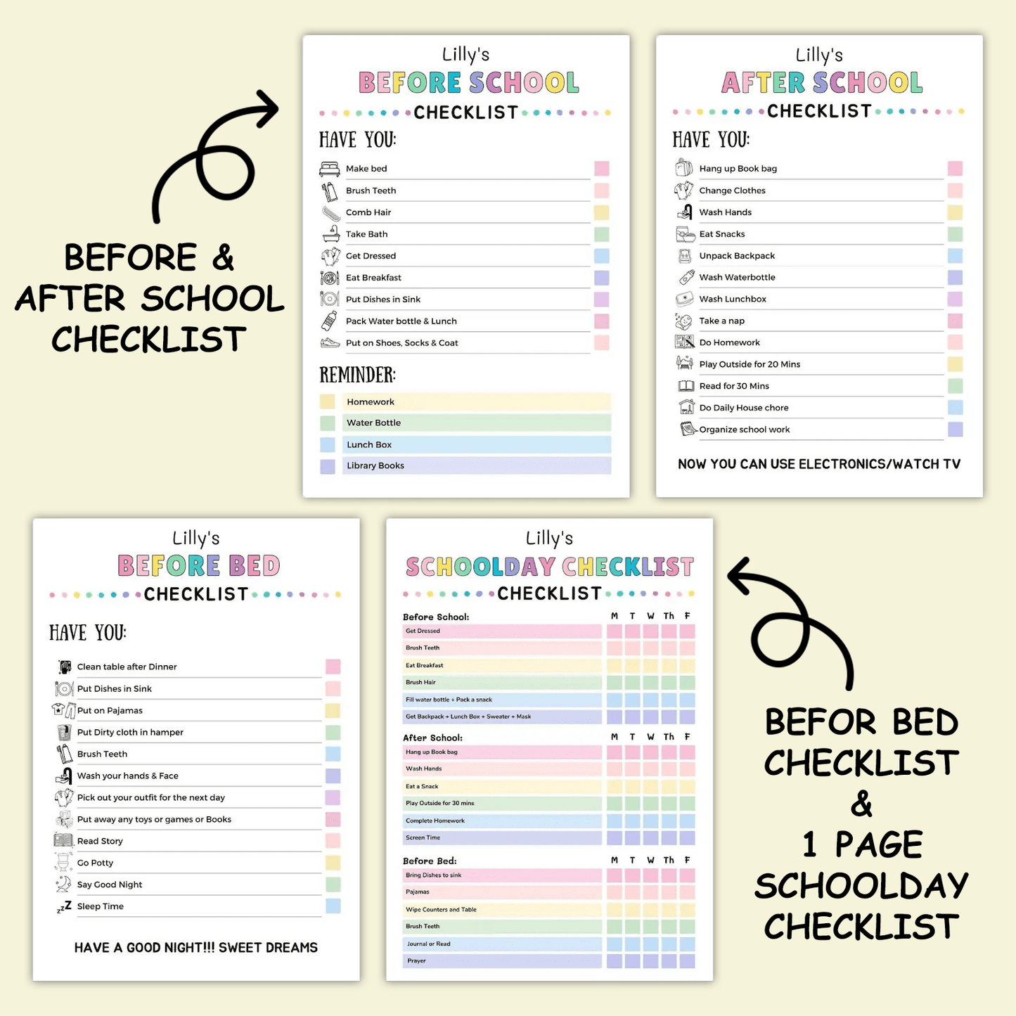 Kids Chore & Responsibility Charts – Daily & Weekly | JollyPrinty - JollyPrinty