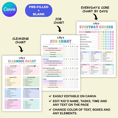 Kids Chore & Responsibility Charts – Daily & Weekly | JollyPrinty - JollyPrinty